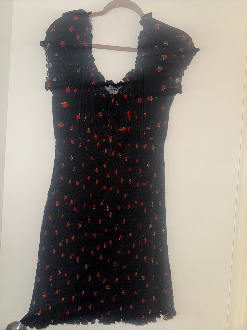 Justify Black Mini Dress with Red Floral Print